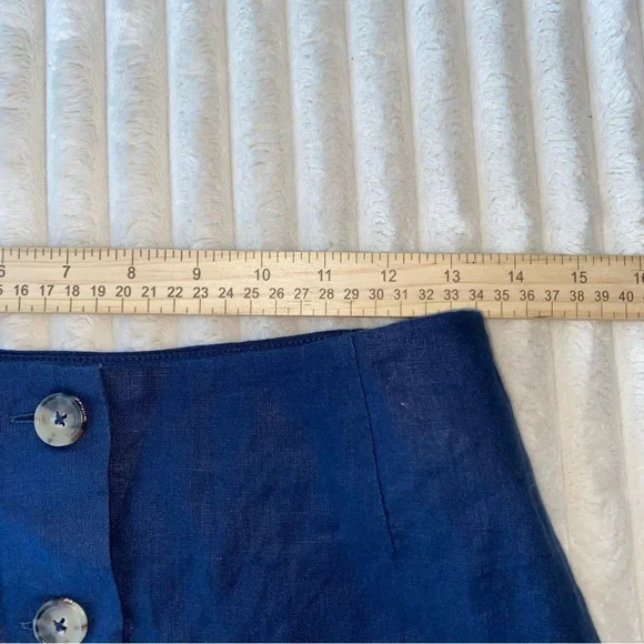 Wilfred Aritzia Linen Skirt Navy Blue Size 6 Button Front Mini Skirt NWTLachlan - Picture 3 of 6